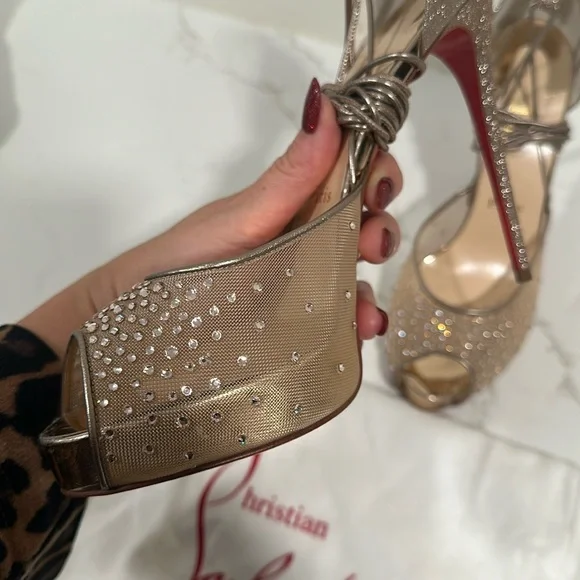 Christian Louboutin Maia La Bella Alta Strass lace up pumps size 40.5 new - Picture 11 of 13